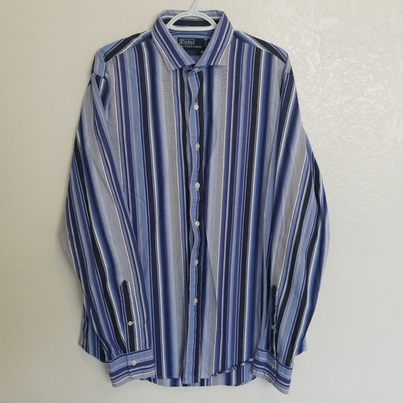 Polo Ralph Lauren Striped Button Shirt Blue Black - Picture 1 of 5